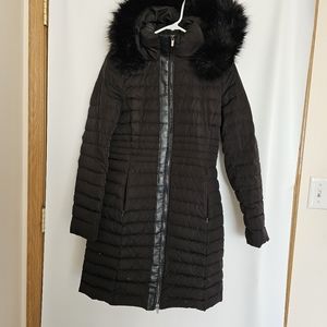 Zara Basic Anorak Black Down Filled Water Repellent Knee Length Puffer W…